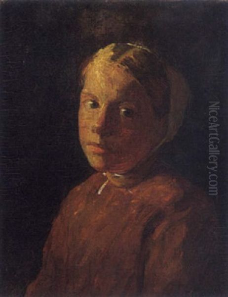 A Portrait Of A Girl Oil Painting by Bernardus Johannes Blommers