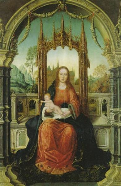 Maria Mit Kind Vor Landschaftlichen Hintergrund Oil Painting by Lancelot Blondeel