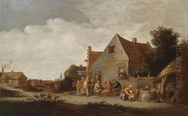 Dorfstrasse Mit Bauern Vor Einer Taverne Oil Painting by Pieter de Bloot