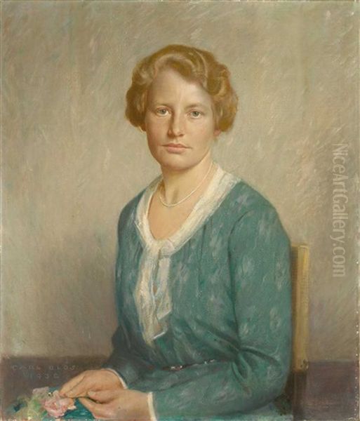 Halbfigurliches Portrait Einer Jungen Frau, Ausdrucksvoll Zum Betrachter Oil Painting by Carl Blos