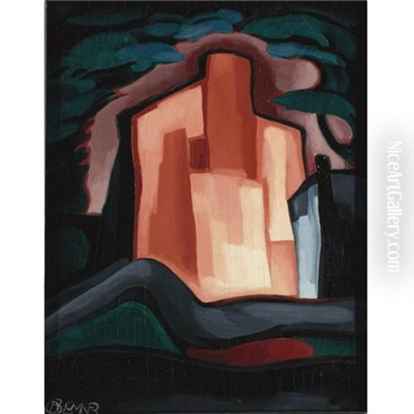 A House In The Night Oil Painting by Oscar Bluemner