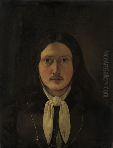 Selbstbildnis En Face Mit Weisem Halstuch Oil Painting by Detlev Konrad Blunck