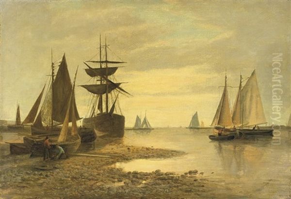 Shipping Near A Harbour Entrance Oil Painting by Frans Jacobus van den Blyk