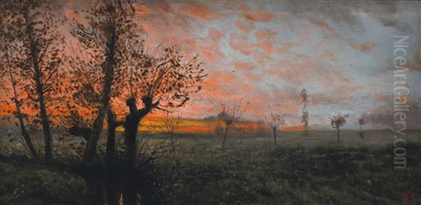 Tramonto Nella Campagna Oil Painting by Giacinto Bo