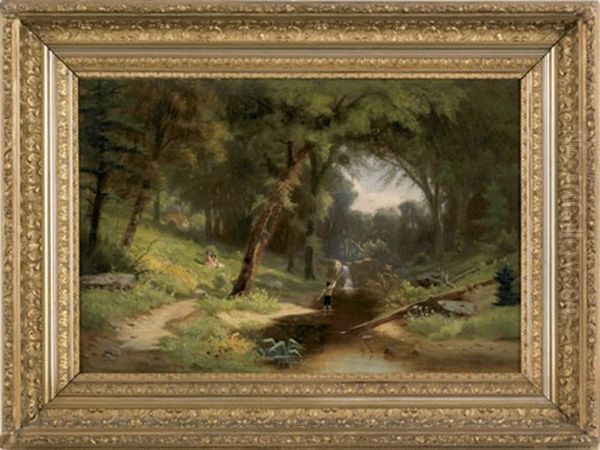 Untitled (wooded Landscape With Children) Oil Painting by William G. Boardman