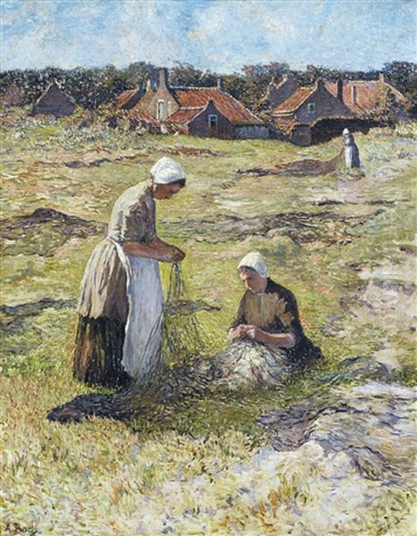 Ramendeuses De Filets De Peche Dans Les Dunes (1895-1905) Oil Painting by Anna Boch
