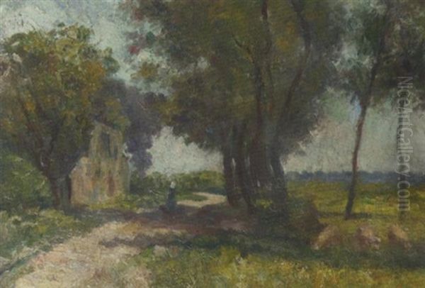 Walking On A Road In A Landscape Oil Painting by Anna Boch