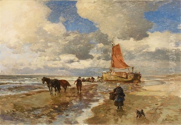 Strandlandschaft Mit Fischern Oil Painting by Gregor von Bochmann the Elder