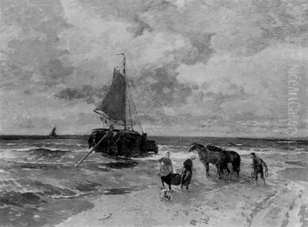 Beim Entladen Des Fischfangs Oil Painting by Gregor von Bochmann the Elder