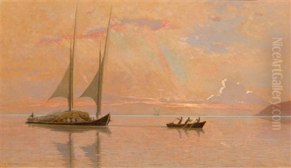 Abendstimmung Am Genfersee. (evening Atmosphere On Lake Geneva) Oil Painting by Francois-Louis-David Bocion