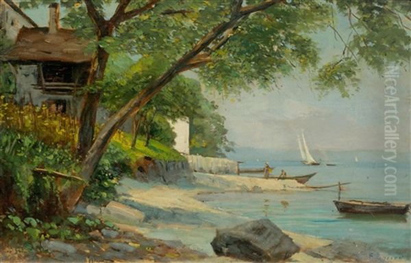 Maisons De Pecheurs Sur La Cote Francaise Oil Painting by Francois-Louis-David Bocion