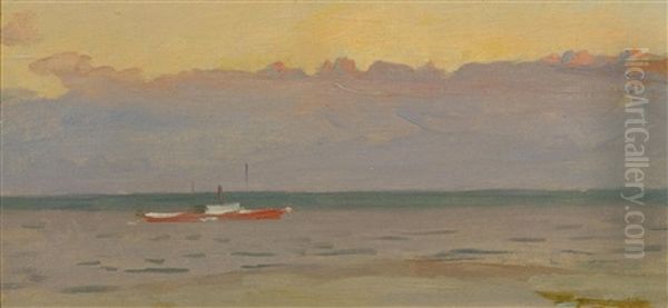 Vapeur Au Large D'ouchy Oil Painting by Francois-Louis-David Bocion