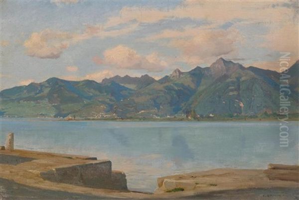 Quai Du Bouveret En Face De Montreux Oil Painting by Francois-Louis-David Bocion