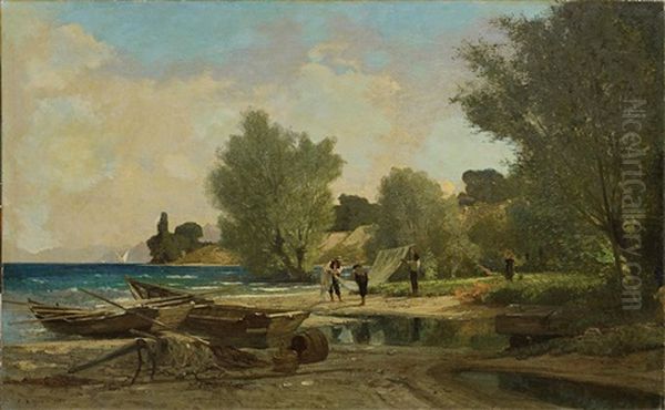 Pecheurs A La Tache Yvoire Oil Painting by Francois-Louis-David Bocion