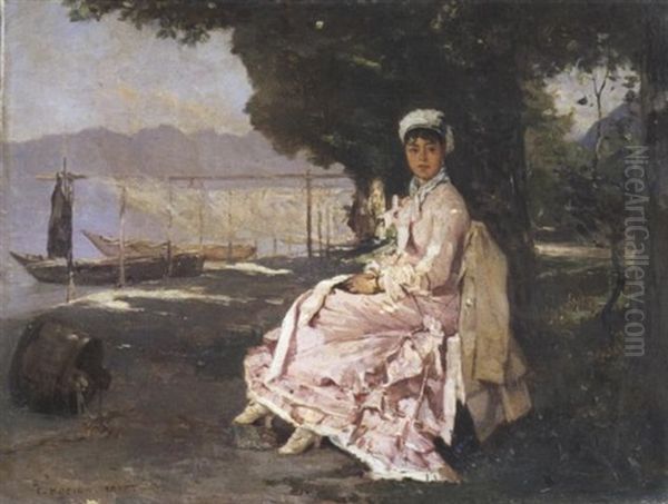 Elegante Au Bord Du Lac Leman Oil Painting by Francois-Louis-David Bocion