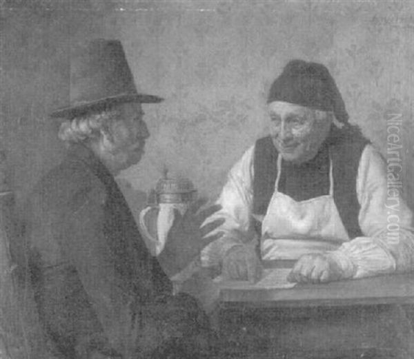 Geschaftsgesprach Unter Mannern Oil Painting by Adolf Georg Friederich Bock