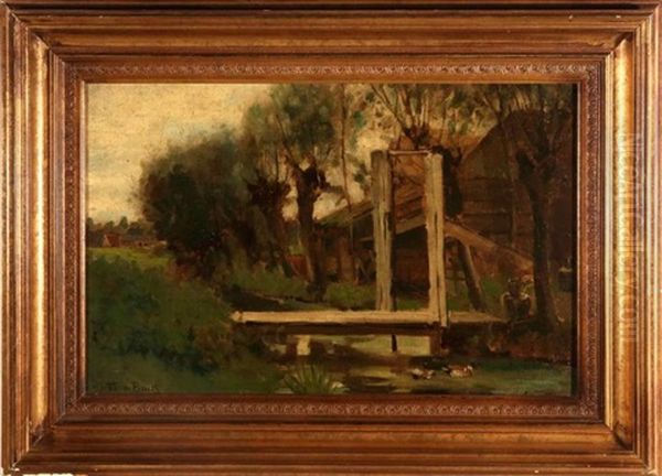 A View Of Bridge And Barn Oil Painting by Theophile Emile Achille De Bock