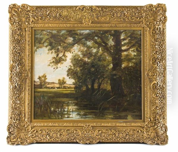 Waldlandschaft Mit Gewasser Oil Painting by Theophile Emile Achille De Bock