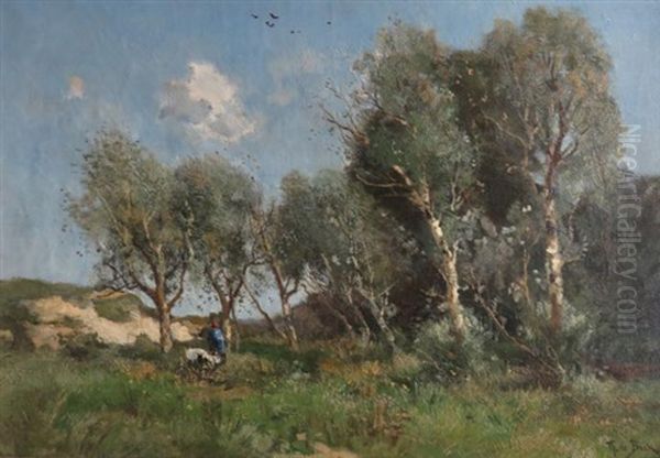 The Edge Of A Wood Oil Painting by Theophile Emile Achille De Bock