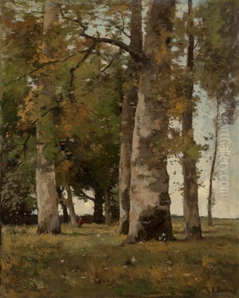 A Figure In A Wooded Landscape Oil Painting by Theophile Emile Achille De Bock