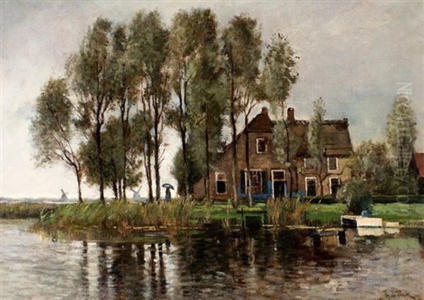 Boerderij Aan Polderplas Oil Painting by Theophile Emile Achille De Bock