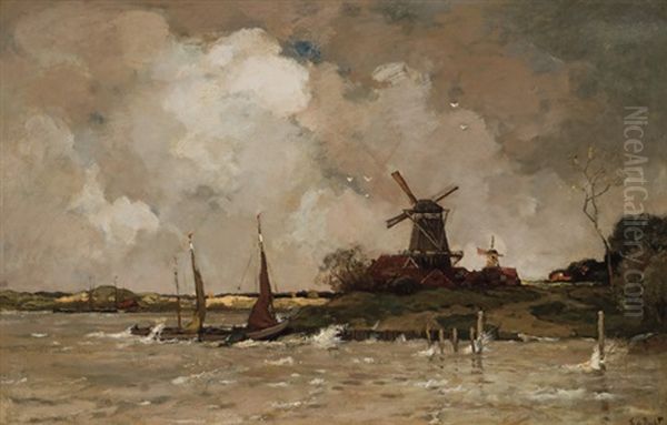 A Stormy Day, Holland Oil Painting by Theophile Emile Achille De Bock