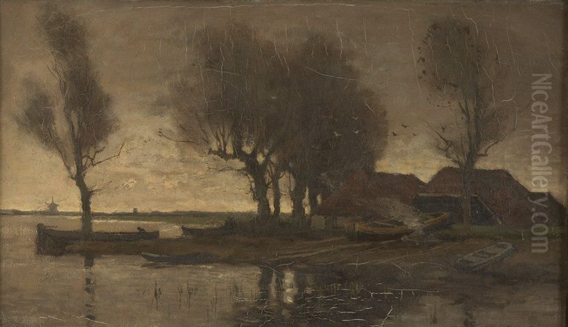 Landscape Oil Painting by Theophile Emile Achille De Bock