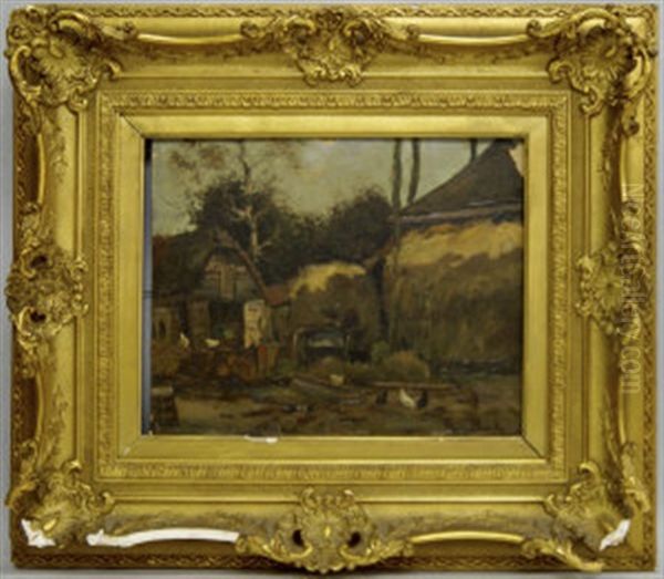 Chickens In A Farmyard Oil Painting by Theophile Emile Achille De Bock