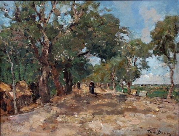 Zandpad Met Wandelaars Oil Painting by Theophile Emile Achille De Bock