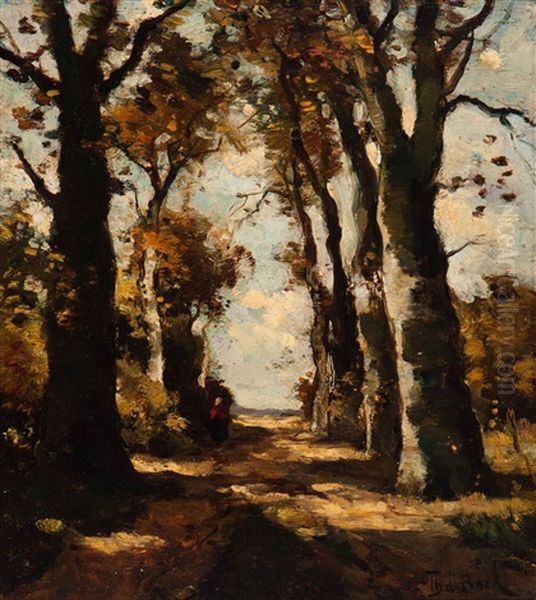 Tree-lined Road Oil Painting by Theophile Emile Achille De Bock