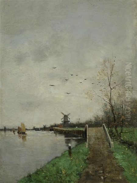 Landscape With Windmill Oil Painting by Theophile Emile Achille De Bock
