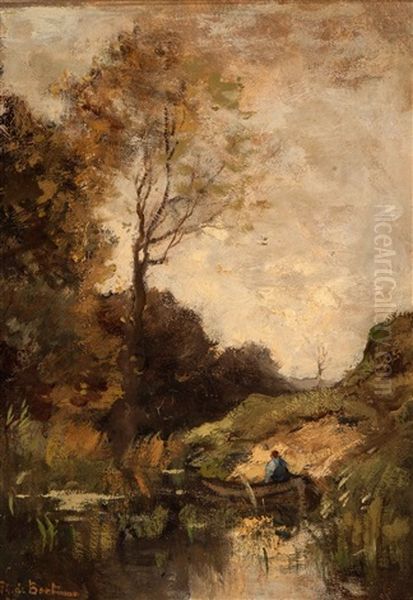 Landscape With Small Boat Oil Painting by Theophile Emile Achille De Bock