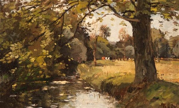 Langs De Beek Oil Painting by Theophile Emile Achille De Bock