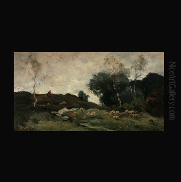 Sheep In Field Oil Painting by Theophile Emile Achille De Bock