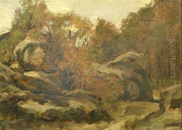 Rocky Landscape Oil Painting by Theophile Emile Achille De Bock