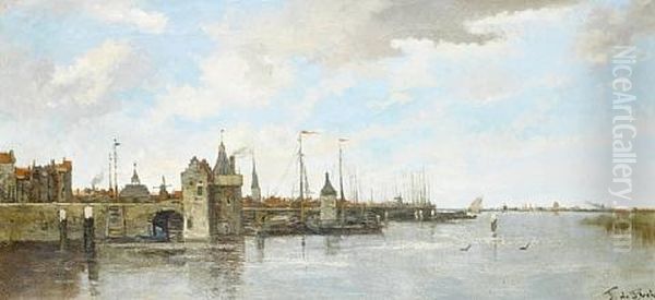View Of Kampen Harbor Oil Painting by Theophile Emile Achille De Bock