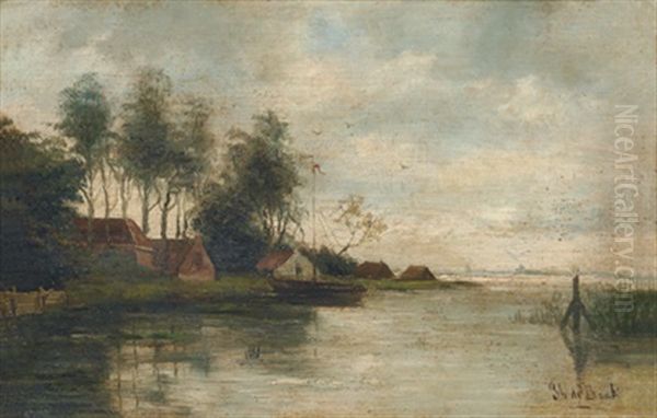 Hollandische Fluslandschaft Oil Painting by Theophile Emile Achille De Bock