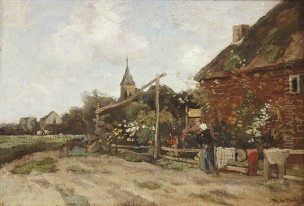 Calle De Pueblo Con Personaje Femenino Oil Painting by Theophile Emile Achille De Bock