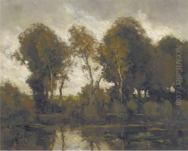 Trees By A Pond Oil Painting by Theophile Emile Achille De Bock