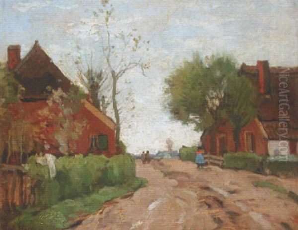 L'entree Du Village Oil Painting by Theophile Emile Achille De Bock
