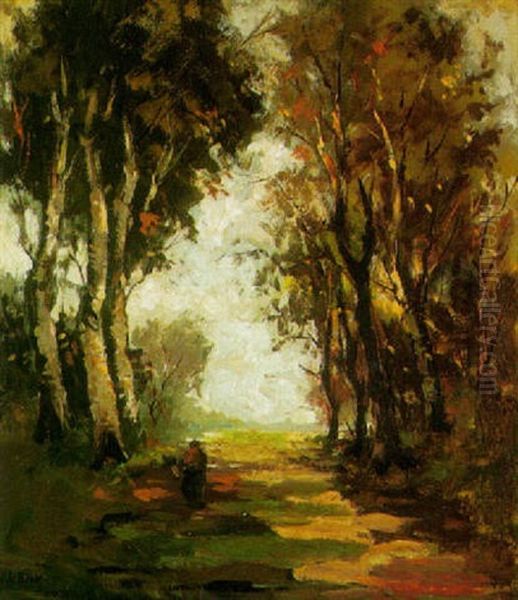 Vrouw Op Landweg Oil Painting by Theophile Emile Achille De Bock