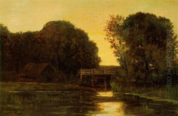Bruggetje Over Een Beek Oil Painting by Theophile Emile Achille De Bock