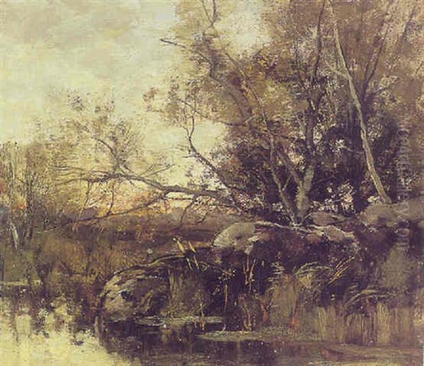 A Fen In The Woods Of Fontainebleau Oil Painting by Theophile Emile Achille De Bock
