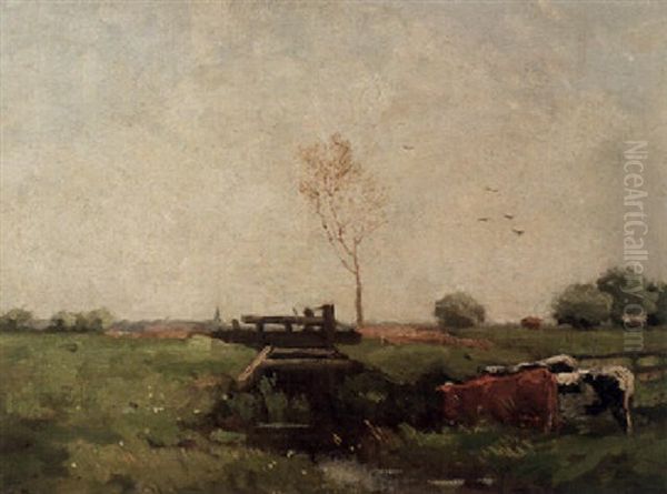 Cattle In A Meadow Oil Painting by Theophile Emile Achille De Bock