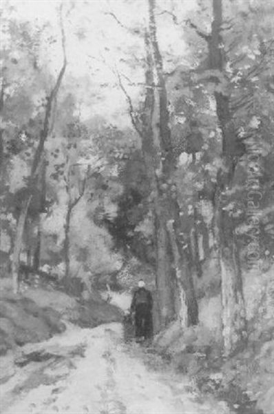 Vrouw Met Kind Op Een Bospad Oil Painting by Theophile Emile Achille De Bock