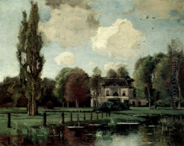 A Country Estate On A Lake Oil Painting by Theophile Emile Achille De Bock