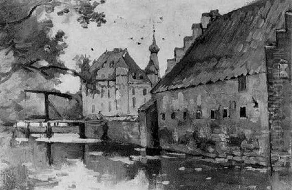 A View Of Castle Doorwerth Oil Painting by Theophile Emile Achille De Bock