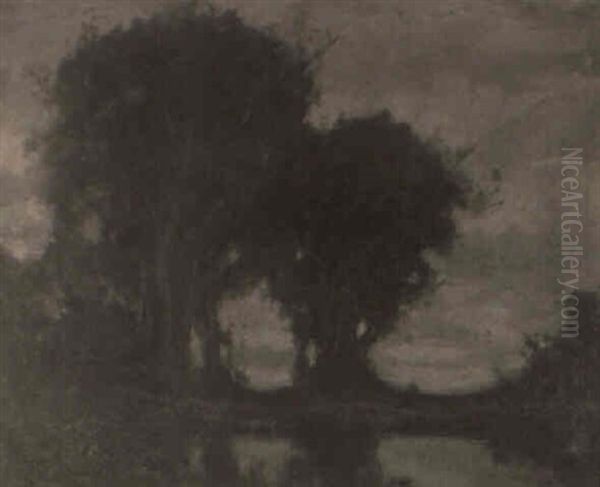 Pool By A Forest Clearing Oil Painting by Theophile Emile Achille De Bock