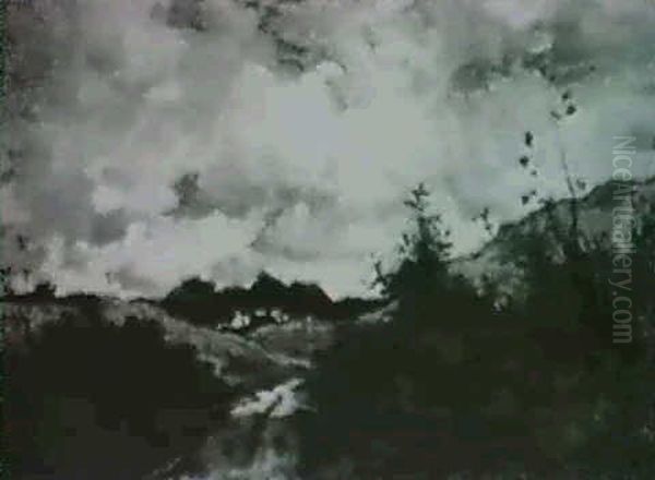 Sunlit Country Road Oil Painting by Theophile Emile Achille De Bock