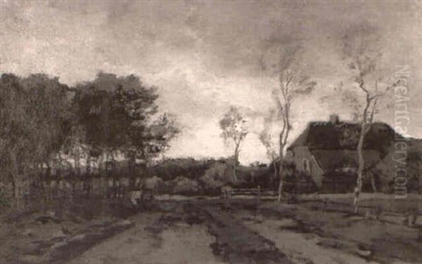 Cows And Farmhouse In An Autumn Landscape Oil Painting by Theophile Emile Achille De Bock